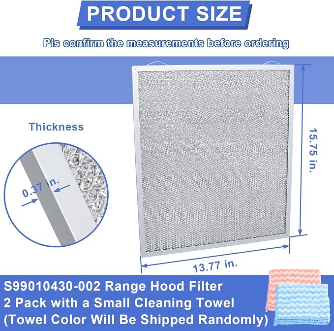 S99010430-002 Range Hood Filter 15-3/4" x 13-7/8" x 3/8", 2 Pack Aluminum Mesh - Image 2