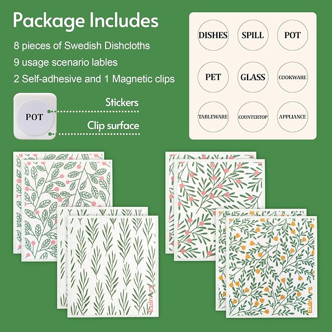 Swedish Dishcloths for Kitchen, 8 Pack Green Reusable Paper Towels - Image 6