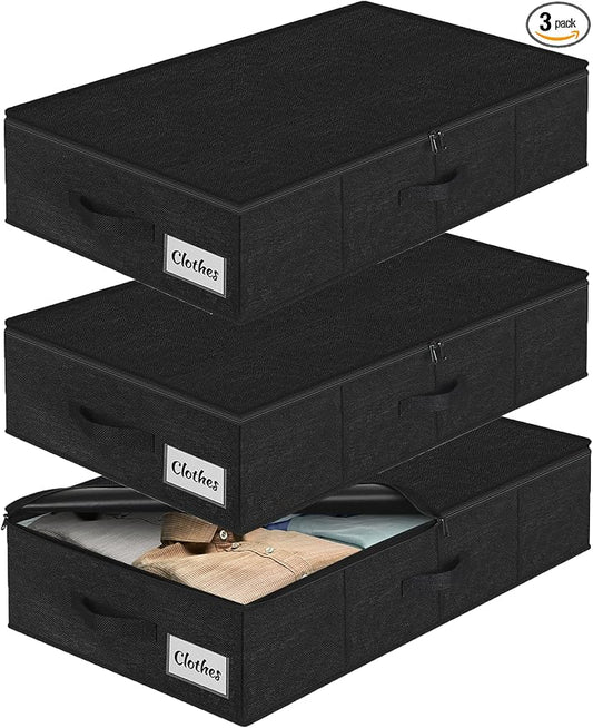 Under Bed Storage Container Bin 3 Pack, Low Profile Foldable Underbed Clothes by KUKIKAN
