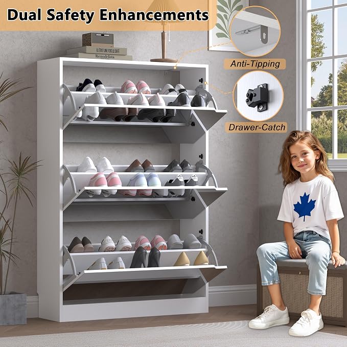 Shoe Cabinet with 3-Flip Mirror Drawers, Freestanding Shoe Rack Organizer with - Image 6