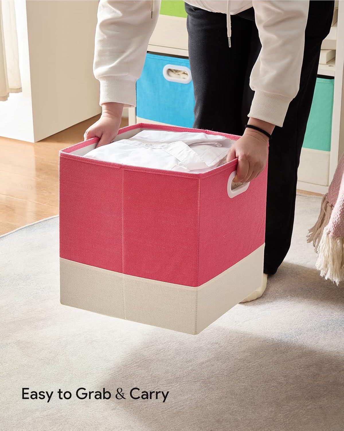 Storage Cube Bins | Macaron & White, 10.5"x10.5"x11", 6 Pack | Multi-Size | Ultra-Fine Fabric | Organizer Baskets for Shelf, Wadrobe, Closet | 11"x11"x11" Cube Insert Drawer