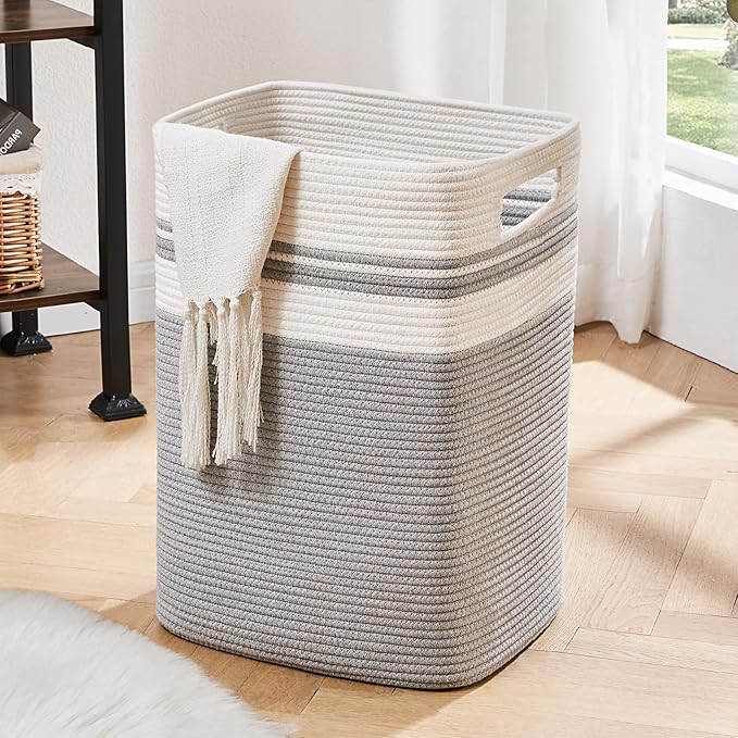 OIAHOMY Laundry Hamper, Tall Cotton Decorative Blanket Storage Basket by MasterofSpaceOptimization