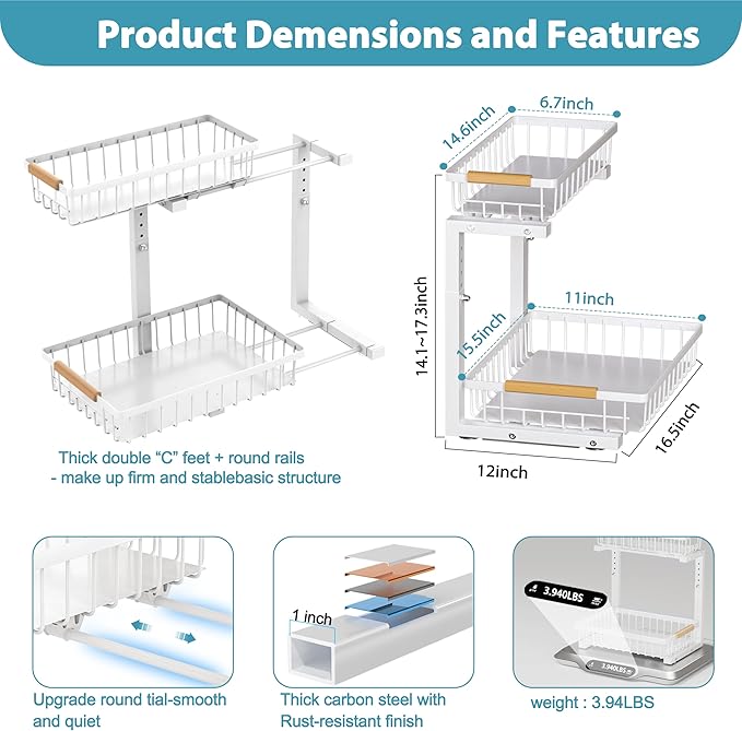 Under Sink Organizer 2 pack, 2 Tier Slide Out Under Sink Organizers And Storage - Image 5