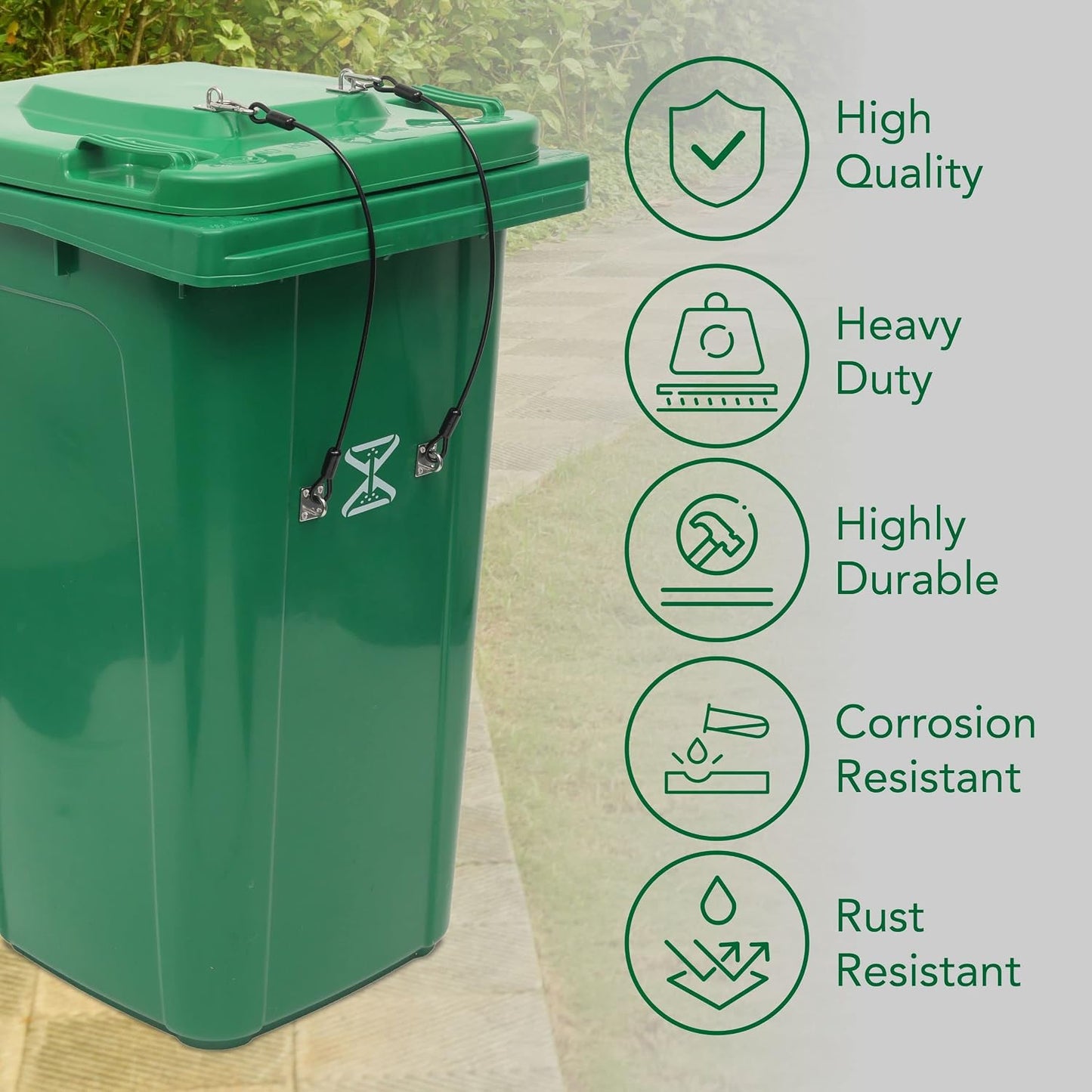 TonGass Garbage Trash Can Lock with Wire Ropes Stainless Steel Hasps | Garbage Lid Lock for Squirrel Bear Proof, Universal Trash Can Lock for Animals Fit for Various Garbages Bins