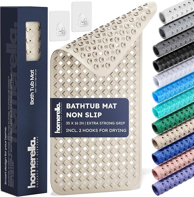 homerella® Bathtub Mat Non Slip 35x16, Incl. Hooks by Homerella
