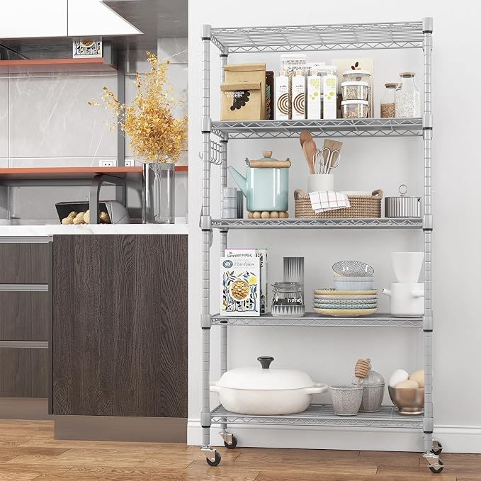 Himimi 5-Tier Storage Shelf Wire Shelving Unit on Wheels, Adjustable Heavy Duty - Image 3