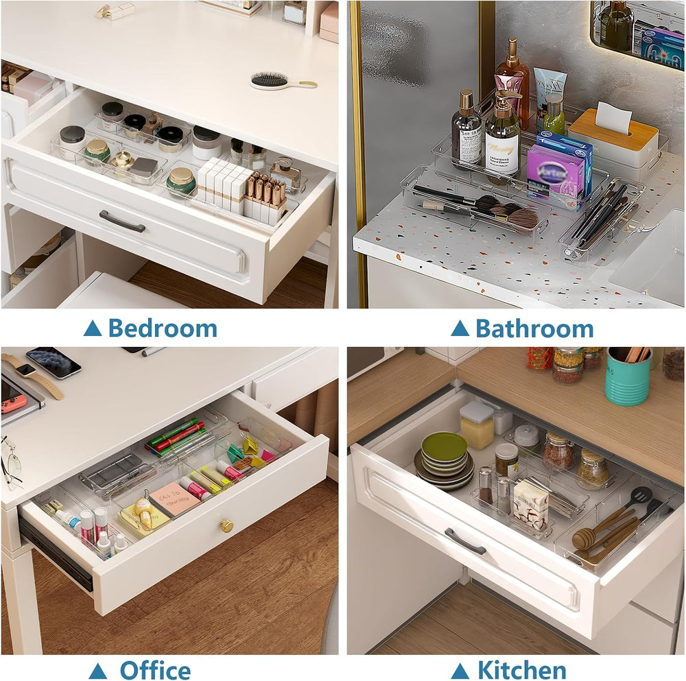 4 Pcs Expandable Drawer Organizer, Adjustable Desk Drawer Organizer with Divi...