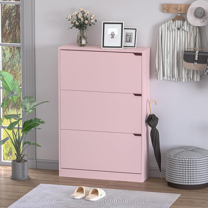 Shoe Cabinet with 3 Flip Drawers, Hidden Wood Shoe Cabinet, Freestanding Shoe - Image 3