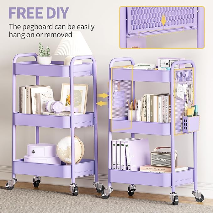 TOOLF 3 Tier Rolling Cart Storage Organizer, Metal Rolling Utility Cart - Image 2