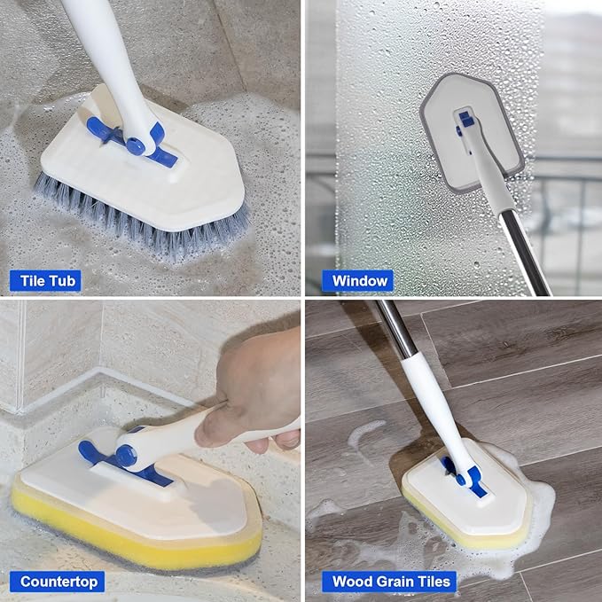 Tile Tub Scrubber Brush with 52-inch Adjustable Long Handle 3-in-1 Rotatable - Image 5
