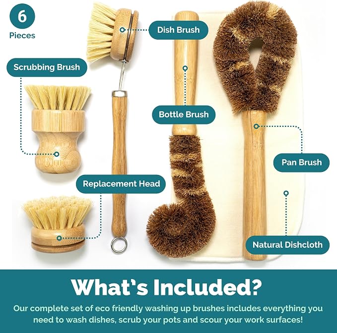 Jungle Culture® 6 Piece Natural Dish Brushes - Image 2