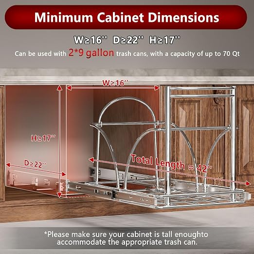 Dual Under Sink Trash Can Heavy Duty Pull Out Trash Can Under Cabinet, Fits - Image 3