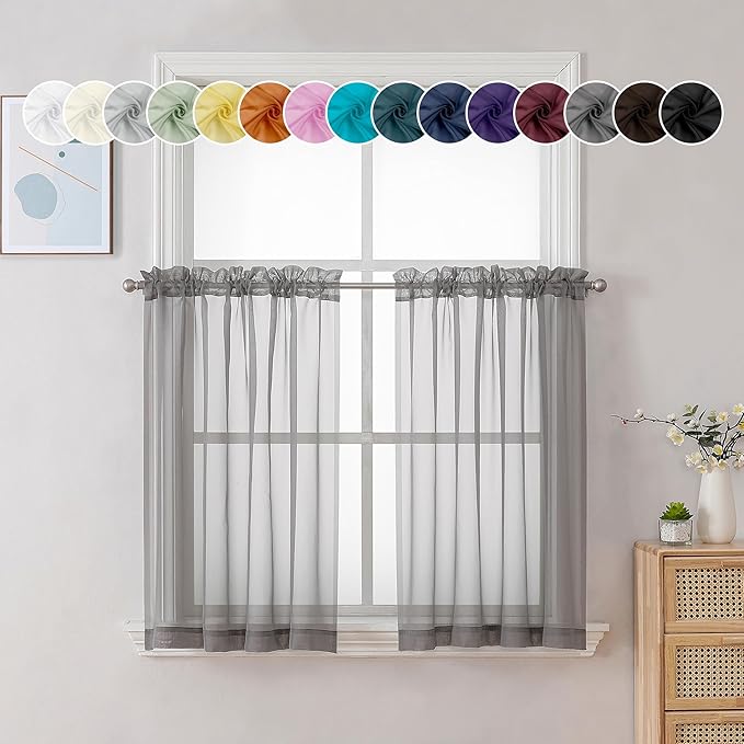 Chyhomenyc Charcoal Grey Sheer Curtains 30 inch Length 2 Panels, Light by Chyhomenyc