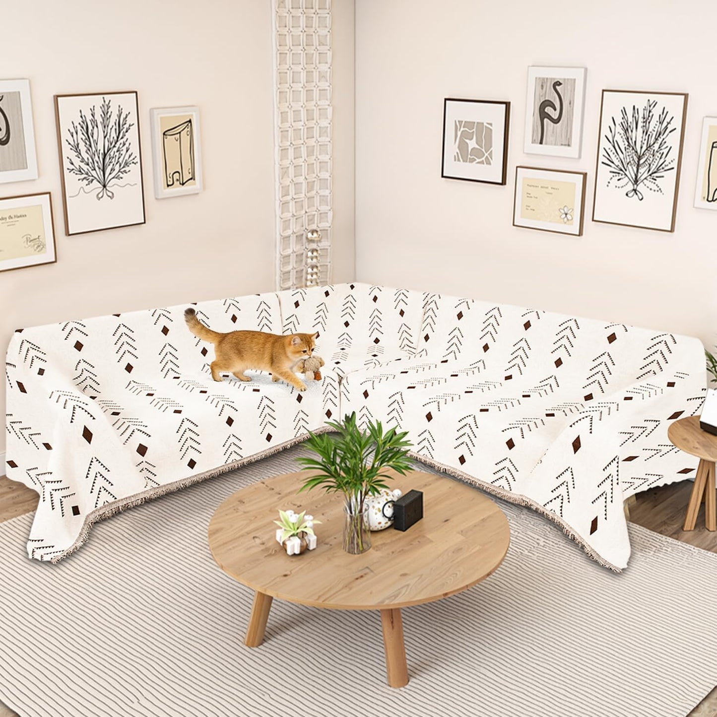 1OO% Waterproof Sectional Couch Covers for Dogs L Shaped Corner Sofa Cover Washable Chenille Sofa Slipcovers Blanket Modern Jacquard Pet Furniture Protector (91"x276", Boho Brown Cream)