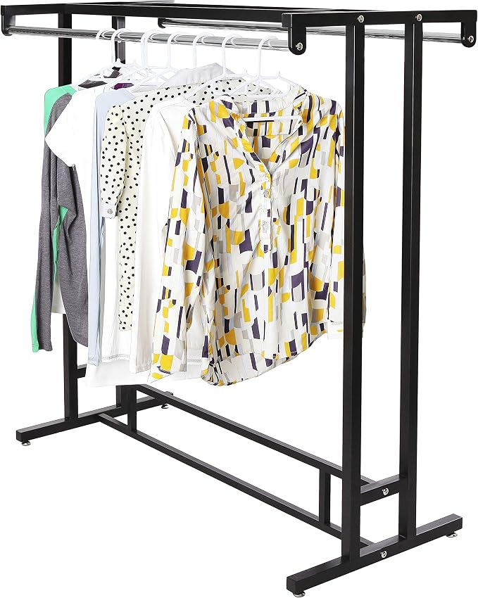 MyGift Black Stainless Steel Freestanding Garment Rack, Heavy Duty Double Rod by MyGiftHome