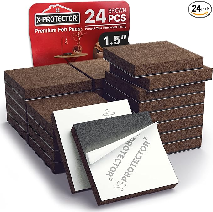 24 Heavy-Duty Felt Furniture Pads 1.5” 1/4” Thick X-Protector! Square Felt Pads by X-Protector