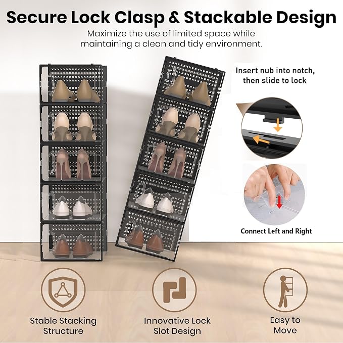 12 Pack XX-Large Modular Clear Plastic Stackable Shoe Storage Organizer - Image 3