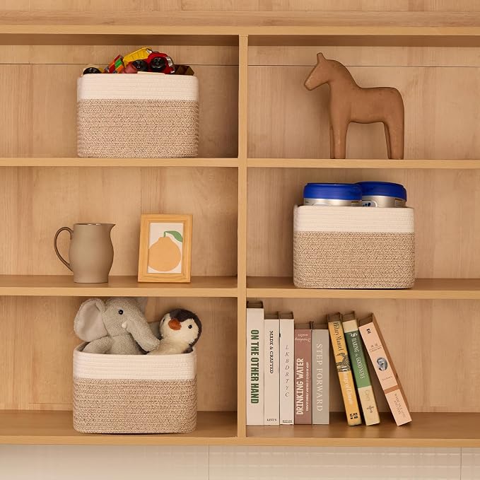 Small Organizing Baskets for Cubes Shelf, 9.7x9.7x7.1 Inch Rope Woven Storage - Image 4