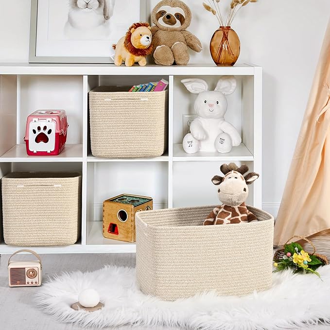 3-Pack Shelf Baskets for Organizing, Woven Storage Basket for Shelves, Cotton - Image 6