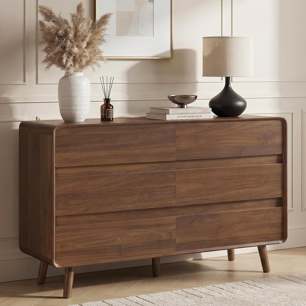 Nasonet 6 Drawer Dresser for Bedroom, 47'' Wide Mid Century Modern Dr...