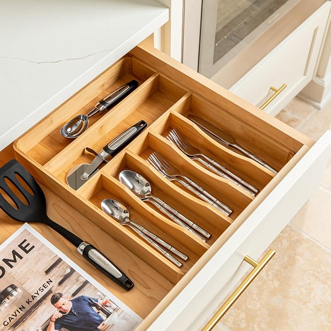 SMIRLY Silverware Drawer Organizer – Bamboo Kitchen Drawer Organizer, - Image 5