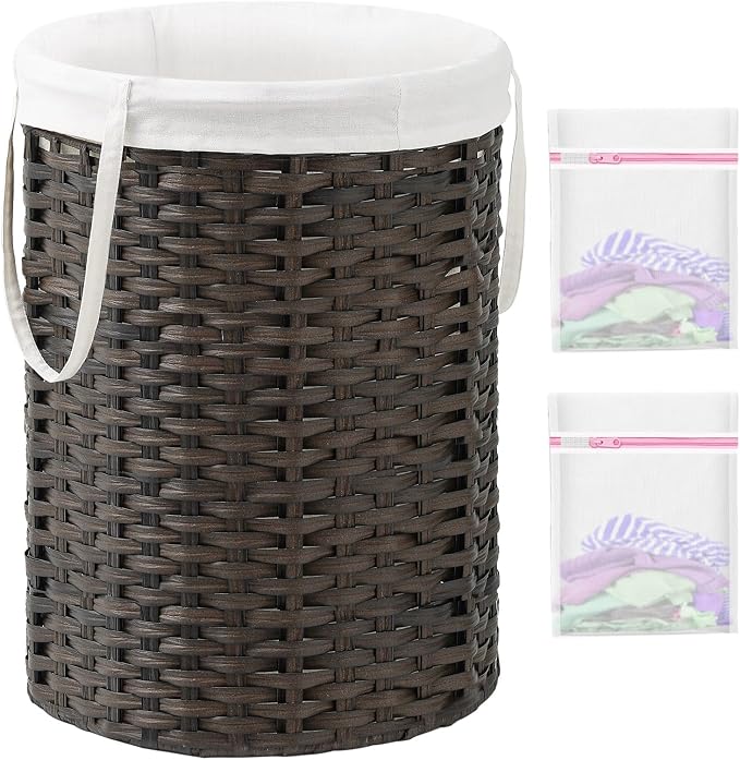Laundry Basket Round Rattan Laundry Hamper 29.1 Gal Handwoven Large Wicker by SETVSON