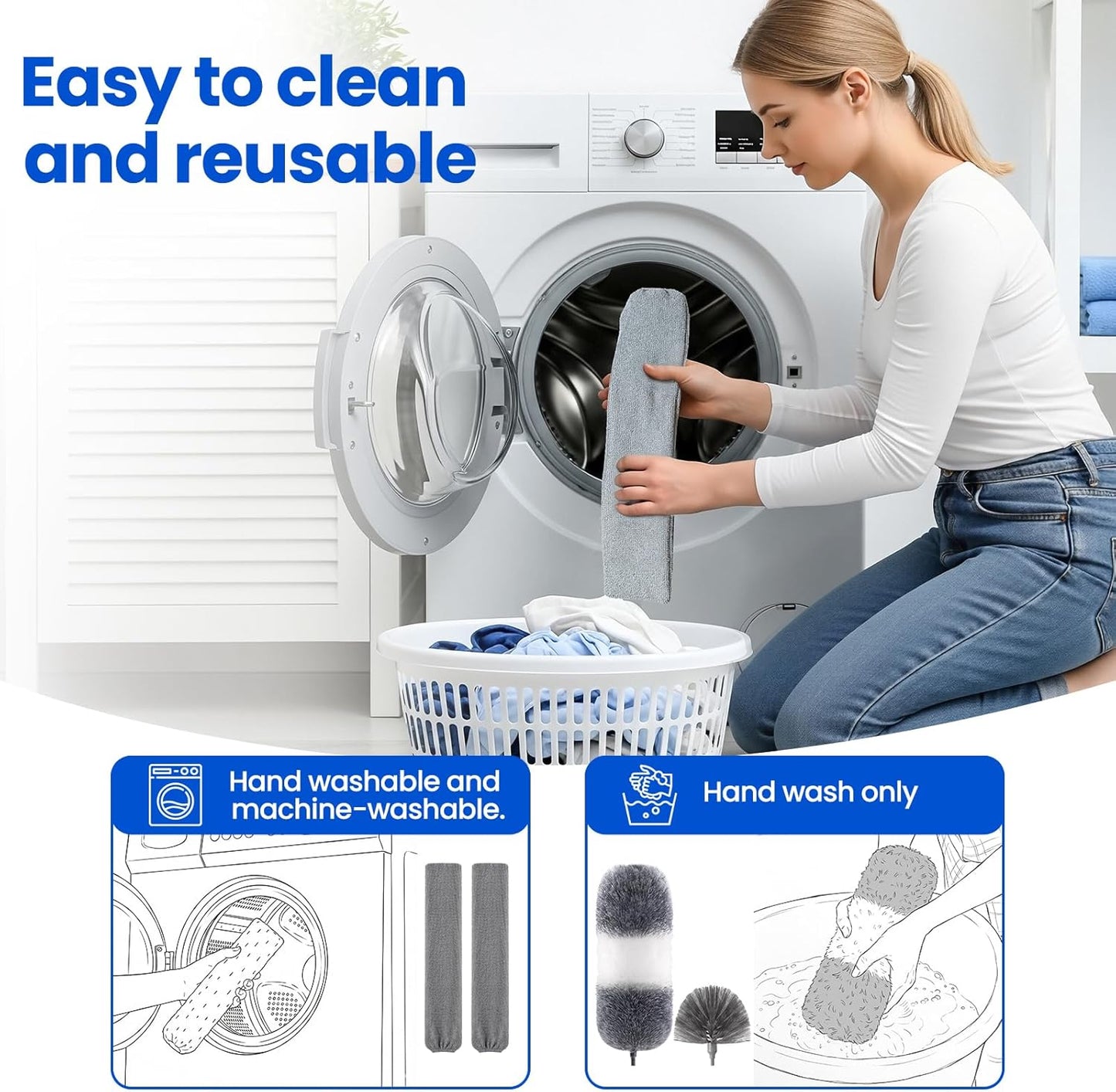 Extra-Long Dusters Kits with Extension Pole, Cobweb Duster, Microfiber Dusting Clothes for Gap, 5 in 1 Cleaning Tools with Extendable Long Handle, Blinds, High Ceilings and Fans, Cars and Furniture