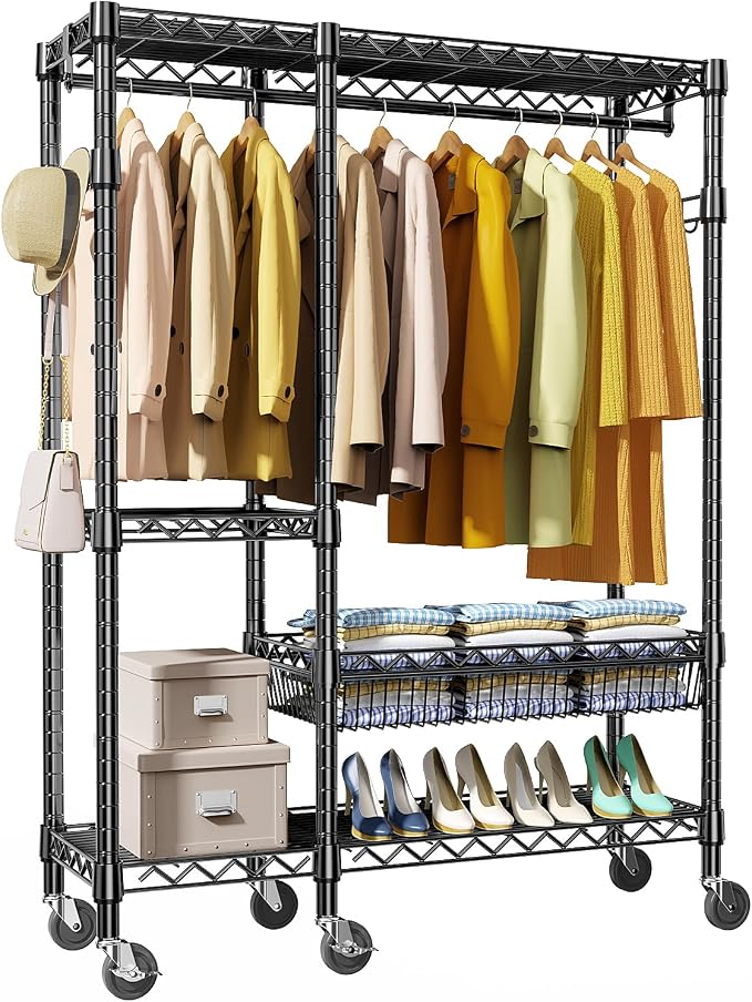 Heavy Duty Rolling Garment Rack 4 Tiers Adjustable Wire Shelving Clothes Rack by MEIGAOPLASTICANDMETALHKCOLIMITED