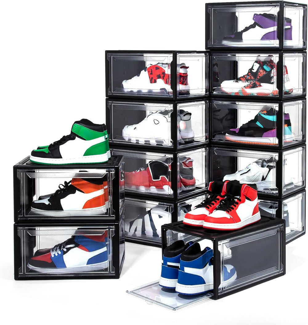 12 Pack Shoe Boxes, Clear Acrylic Plastic Shoe Boxes Stackable, Space-Saving ...