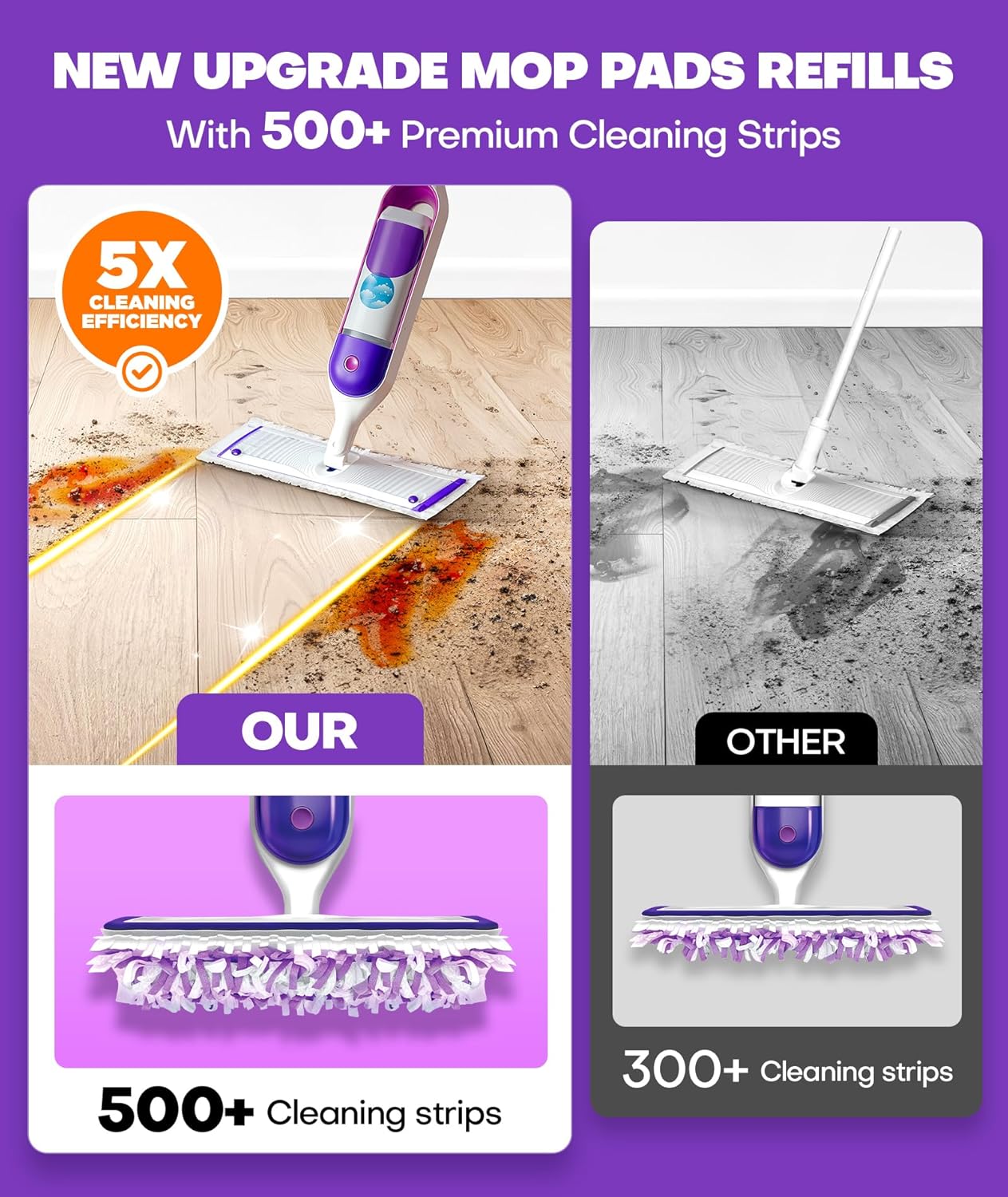 5X Cleaning Power Mop Refills for Swiffer Power Mop, 500+ Strips Multi-Surface PowerMop Refill Pads, 30 Count Disposable Powermop Wood Mops, Replacement Mopping Pad for Floor Cleaning
