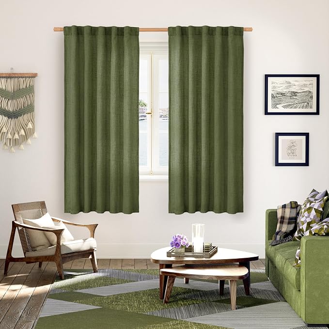 YoungsTex Olive Green Linen Curtains - Image 2