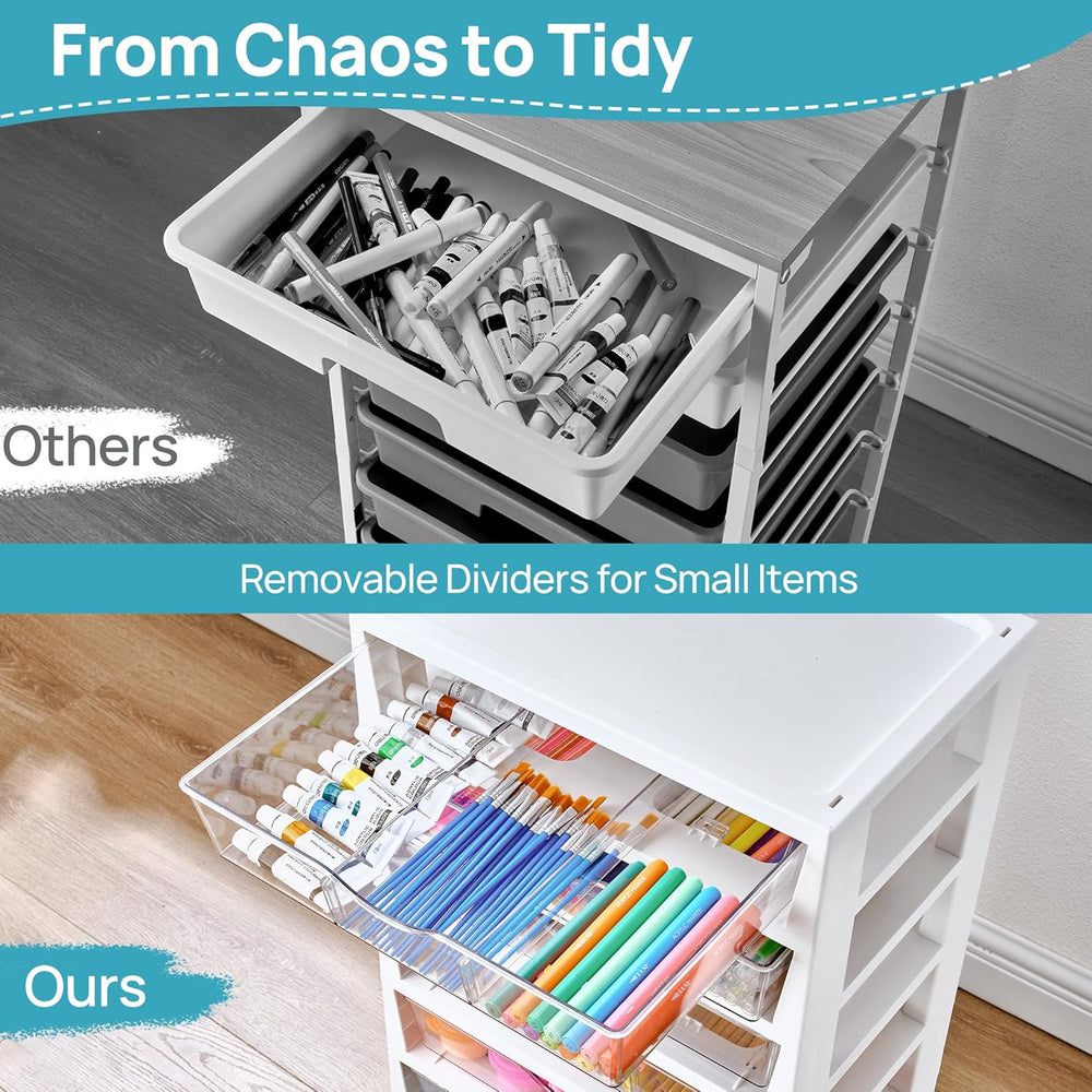 Vtopmart 8 Tier Rolling Cart with Drawers, Clear Plastic