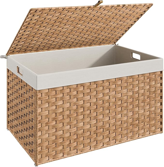 HOOBRO Storage Basket with Lid, 42.3 Gallon Wicker Basket, Handwoven Blanket by HOOBRO
