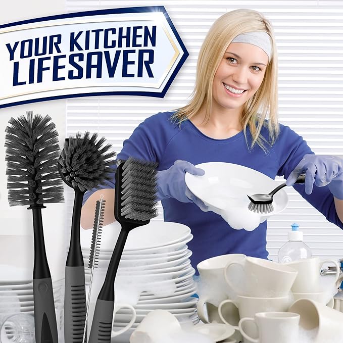 Dish Brush Set of 4 with Bottle Water Brush, Dish Scrub Brush, Scrubber Brush - Image 7