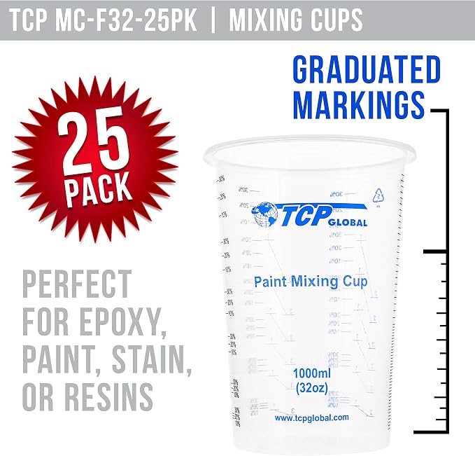 TCP Global 32 oz. Graduated Plastic Mixing Cups - Image 2
