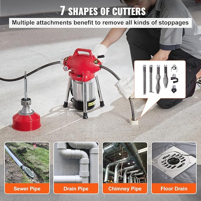 VEVOR Drain Cleaner Machine 66FT x 5/8 Inch, 250W Electric Sewer Snake Auger - Image 4