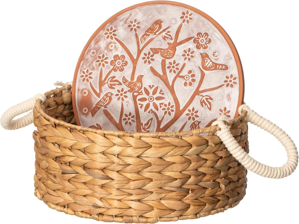 Bread Warmer Basket with Stone, 12 Inch Handwoven Wicker - Vintiquewise Round...