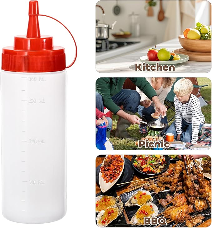 Squirt Bottles for Sauces Ketchup Bottles Squeeze, 2 Pack 12oz Condiment - Image 6