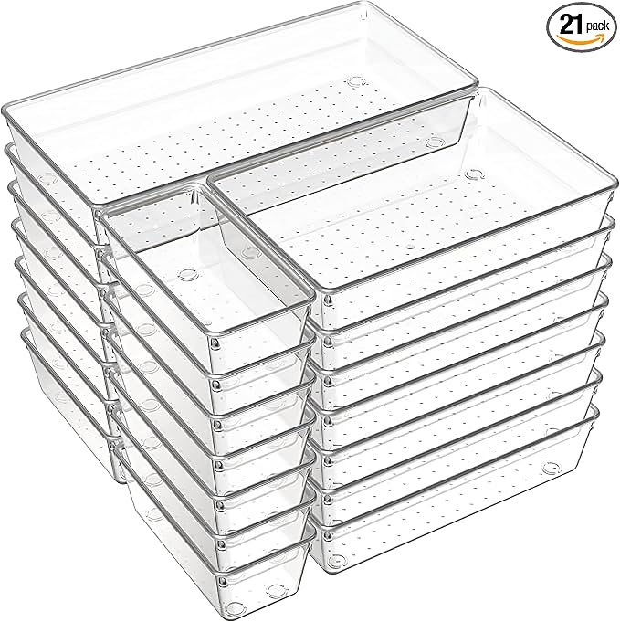 21-Pack Clear Plastic Drawer Organizer Trays – BPA-Free Storage Bins by Unknown