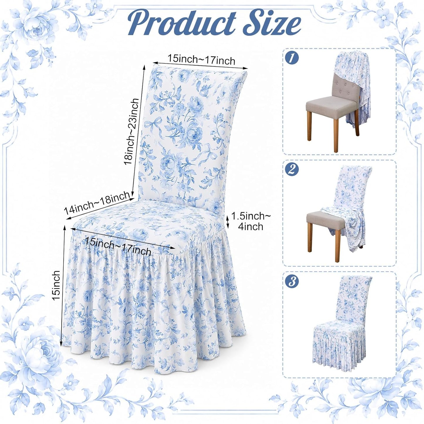 Gerrii Fancy Garden Blue Bow Dorm Chair Cover Coquette Bow Room Decor College Apartment Decor Dining Chair Covers Washable Furniture Protector with Skirt Country Style for Dorm Room Home Bedroom