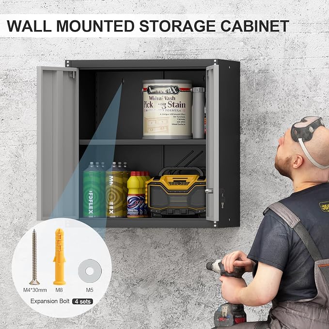 Metal Wall Cabinet, Garage Cabinets Wall Mounted, Locking Storage - Image 6