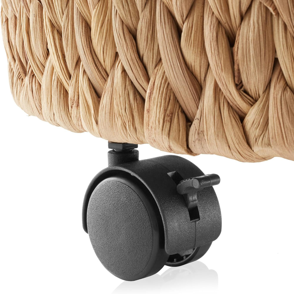 Casafield Round Rolling Storage Basket with Lid - Natural, Handwoven Water Hy...