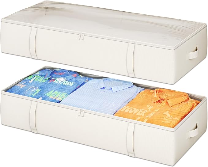 2-Pack Under Bed Storage Containers, 8 Inches Tall Underbed Clothes Storage by Makestorageclosetolife