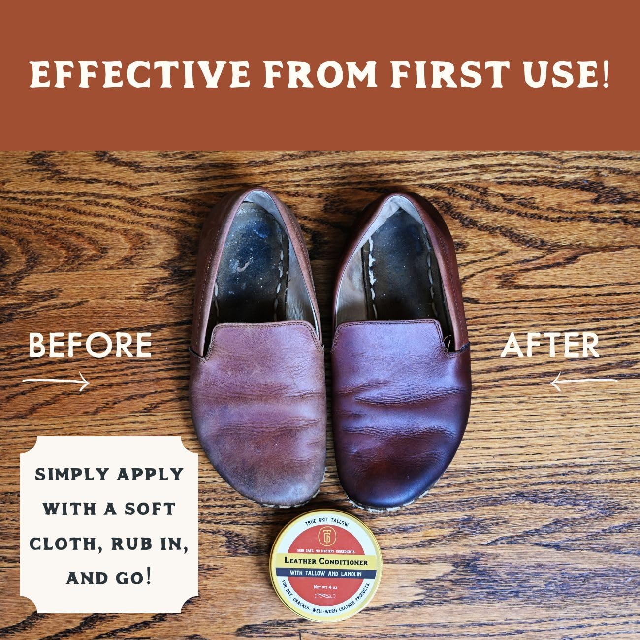 Leather Conditioner - Grass-Fed Beef Tallow and Lanolin with Cedar Oil - for Boots, Car Seats, Furniture, Bags, Saddles and Jackets, 4 oz