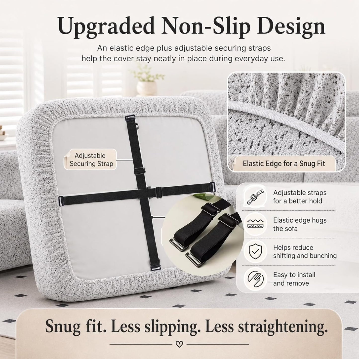 Stretch Sofa Slipcover, 2026 Upgraded Non Slip Couch Cover with Adjustable Straps, Pet Dog Cat Friendly Furniture Protector for 3 Seater, Washable for Living Room