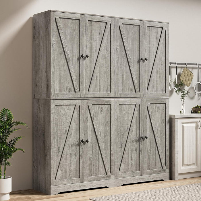 72" Tall Kitchen Pantry Cabinet/ Storage Cabinet with 4 Doors, 2PC, Grey
