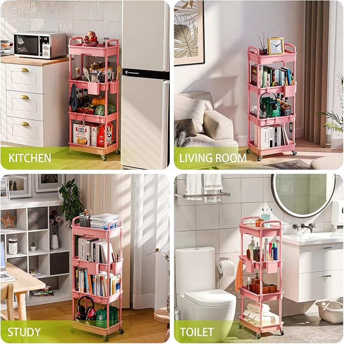 4 Tier Rolling Cart Organizer, Art Craft Diaper Bedside Snack Laundry Room - Image 6