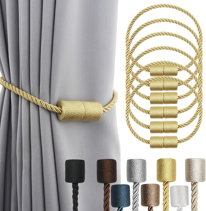 6 Pack Gold Strong Magnetic Curtain Tiebacks Outdoor Elegant Decorative Tie by CurtainTiebacks