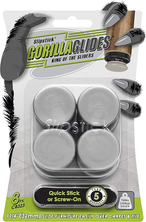 GorillaGlides CB323 1-1/4 Inch Furniture Sliders/Chair Glide Floor Protectors by Slipstick