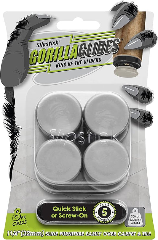 GorillaGlides CB323 1-1/4 Inch Furniture Sliders/Chair Glide Floor Protectors by Slipstick